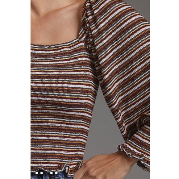 Anthropologie Women’s Smocked Striped Top Puff Sleeves XL - Picture 2 of 7